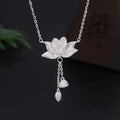 Buddha Stones 999 Sterling Silver Lotus Flower Pod Carved Enlightenment Necklace Pendant