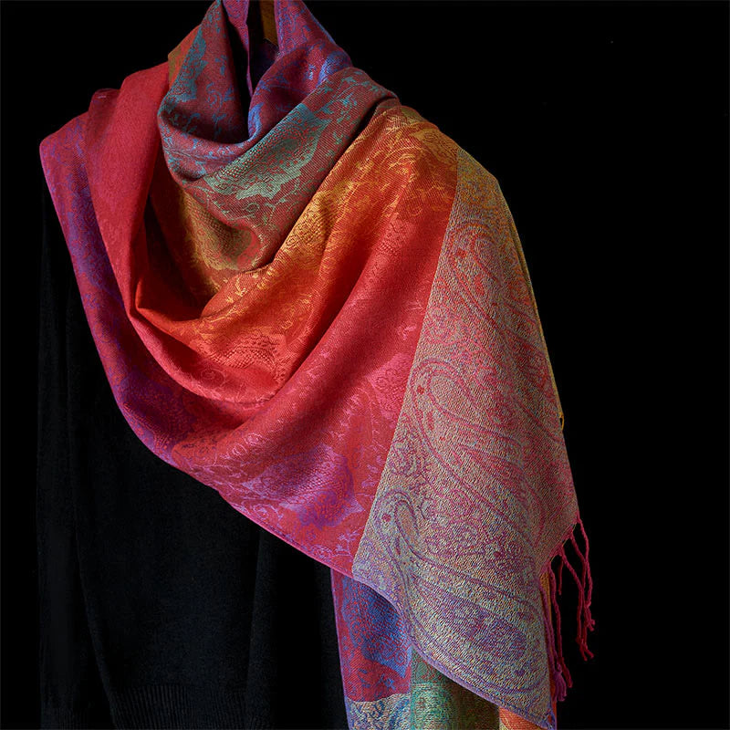Buddha Stones Spring Colorful Gradient Cashew Flower Pattern Tassel Cozy Scarf Shawl