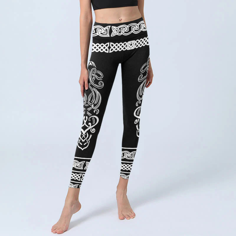 Buddha Stones Symmetrical Celtic Knot Pattern Print Gym Leggings Women's Yoga Pants