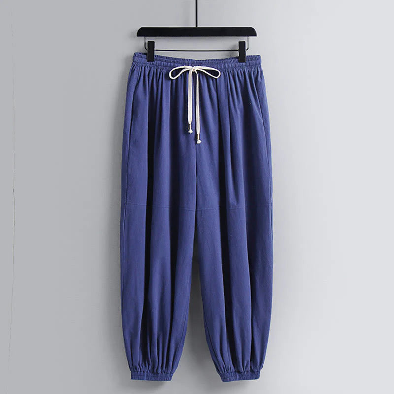 Buddha Stones Three-Quarter Sleeves Cropped Bloomers Cotton Top Pants Clothing Men's Set