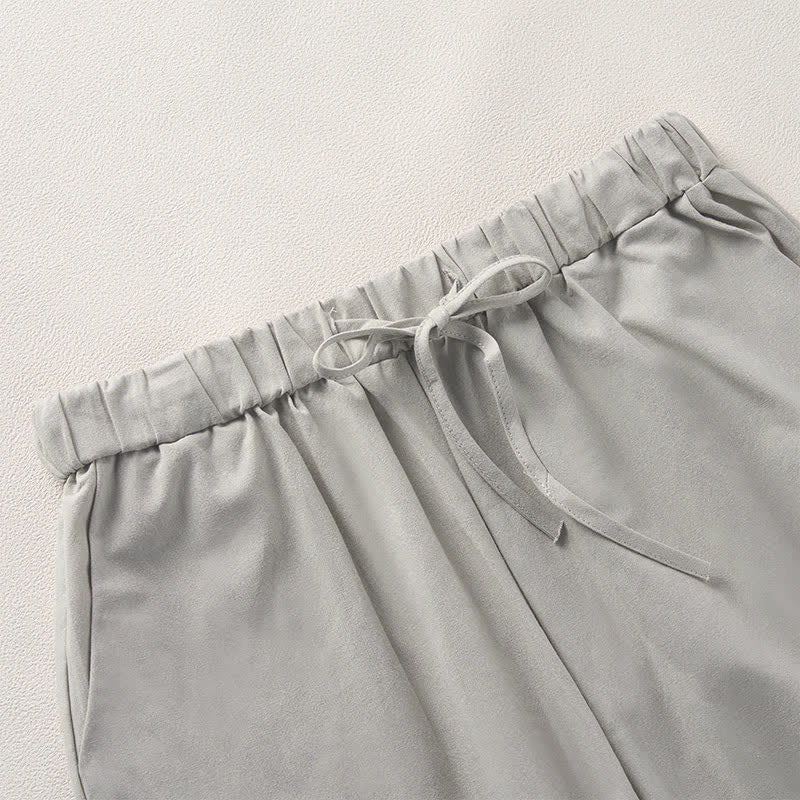 Buddha Stones Summer Lace-trimmed Hem Solid Color Women's Tapered Pants With Pockets