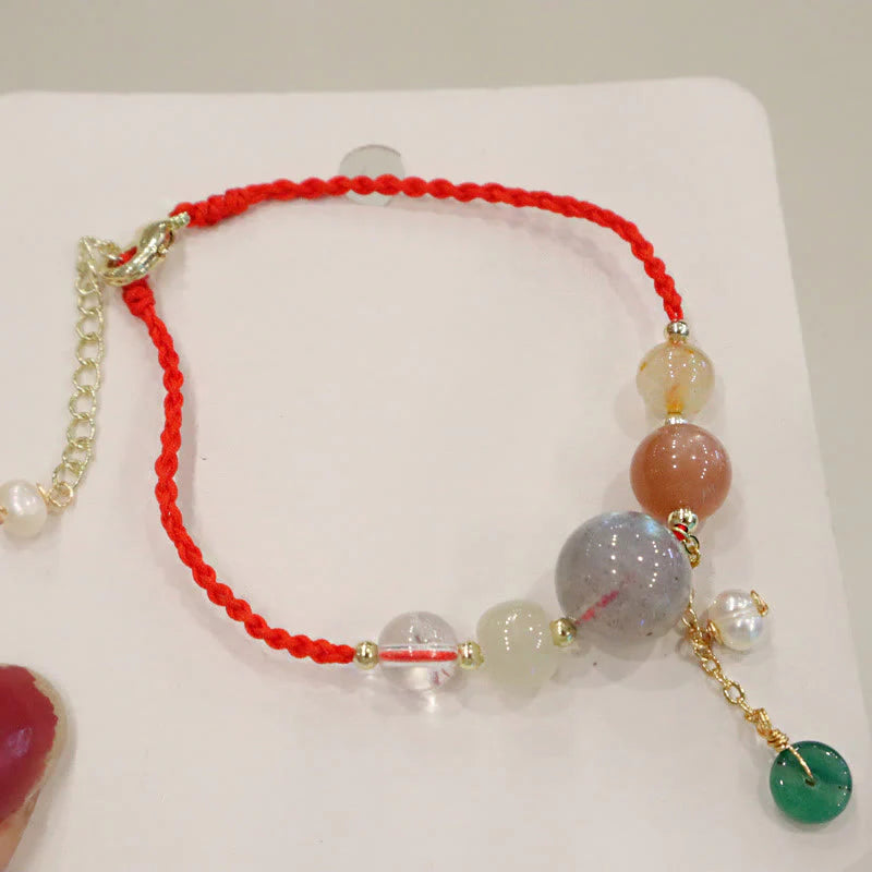 Buddha Stones Moonstone Sunstone Beads Peace Buckle Charm Healing Bracelet
