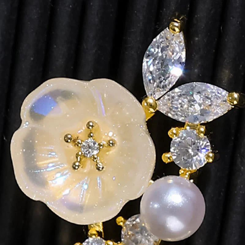 Buddha Stones White Rose Flower Zircon Copper Luck Clip-on Stud Earrings