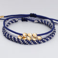 Buddha Stones 3Pcs Blue Gray String Golden Copper Beads Self Care Bracelet