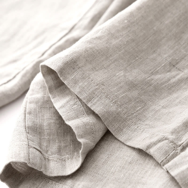 Buddha Stones Summer Plain Color Ankle-Length Drawstring Cotton Linen Women's Wide Leg Pants With Pockets Zipper