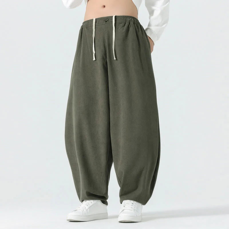 Buddha Stones Fall Solid Color Corduroy Men's Harem Pants With Pockets