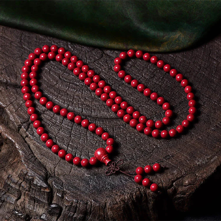 Buddha Stones 108 Mala Beads Cinnabar Om Mani Padme Hum Pattern Engraved Blessing Bracelet