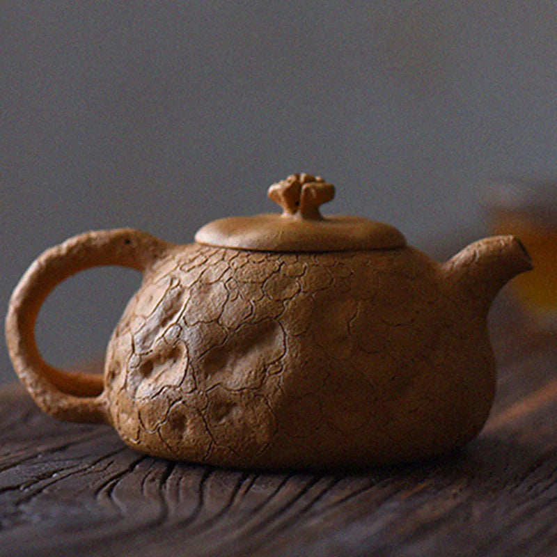 Buddha Stones Handmade Vintage Tree Texture Purple Clay Kung Fu Teapot 220ml