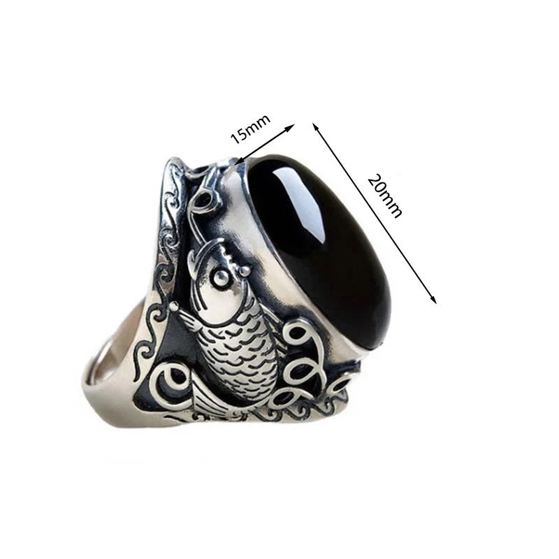 FREE Today: Transformation Strength Black Obsidian Koi Fish Symbol Adjustable Ring