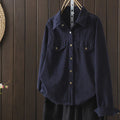 Buddha Stones Commute Plain Buttons Cotton Corduroy Women's Long Sleeve Shirt