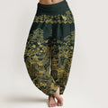 Buddha Stones Cotton Classical Architecture Landscape Animal Auspicious Clouds Pattern Women's Elastic Waist Harem Pants