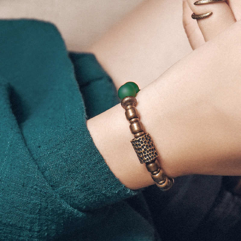 Buddha Stones Tibetan Red Agate Green Agate Copper Confidence Fortune Bracelet