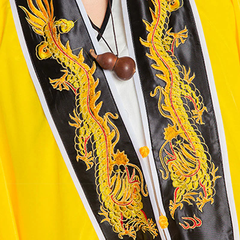 Buddha Stones Wudang Embroidery Dragon Tiger Long Wide Sleeve Unisex Taoist Robe Kimono For Qigong Ceremony