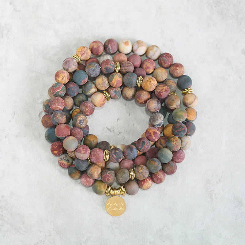 Buddha Stones 222 Angel Number 108 Mala Beads Picasso Jasper Stone Energy Mala