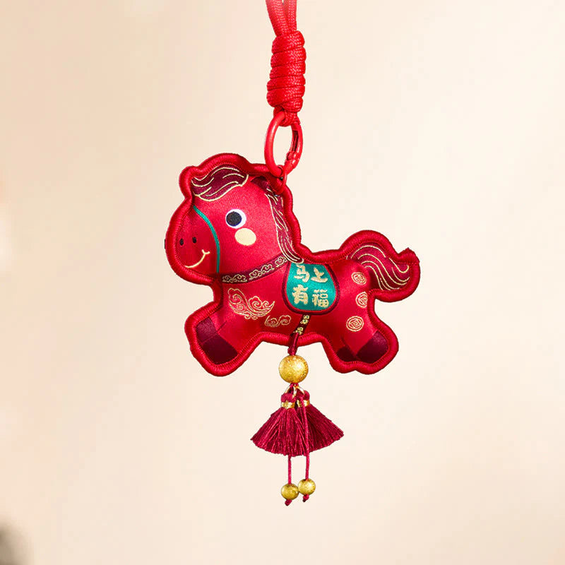 Buddha Stones Year Of The Horse Various Color Embroidery Tassel Prosperity Key Chain