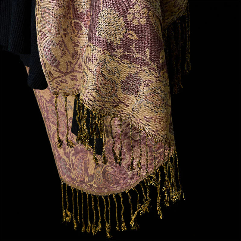 Buddha Stones Spring Pale Purple Cashew Flower Vine Pattern Tassel Soft Scarf Shawl