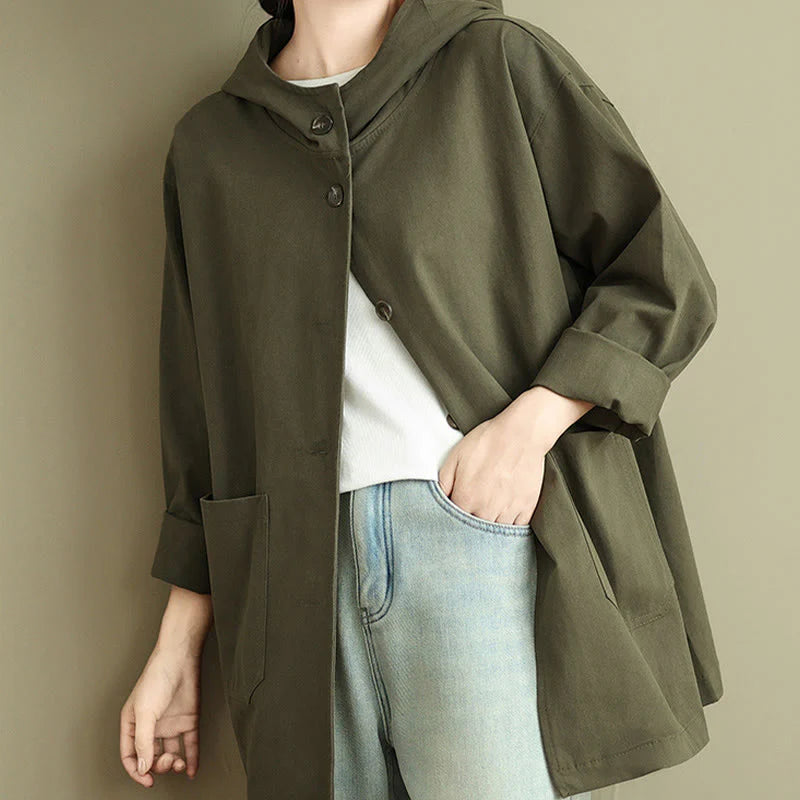 Buddha Stones Fall Vintage Hoodie Women's Cotton Linen Jacket With Front Pockets