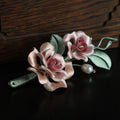 Buddha Stones Handcrafted Silk Art Twin Rose Flower Blessing Harmony Brooch