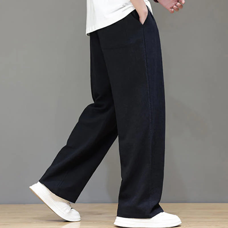Buddha Stones Summer Men's Cotton Linen Straight Leg Pants With Pockets