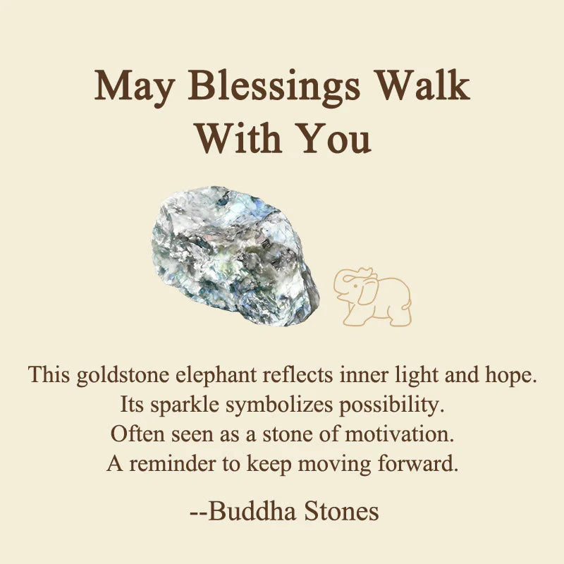 Buddha Stones ''May Blessings Walk With You'' Natural Small Elephant Amazonite Amethyst Jade Black Obsidian Stone Decoration Includes Gift Message Card