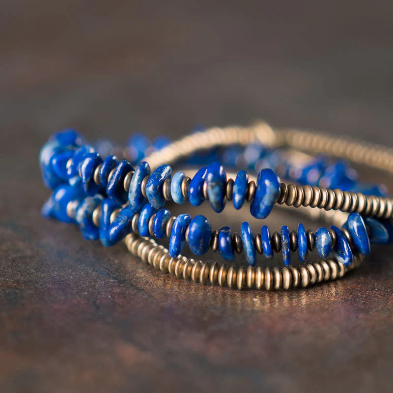 Buddha Stones Irregular Shape Triple Wrap Lazurite Balance Bracelet
