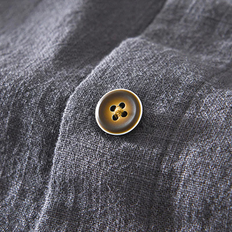 Buddha Stones Commute Plain Simple Buttons Design Men's Long Sleeve Ramie Linen Jacket With Pockets