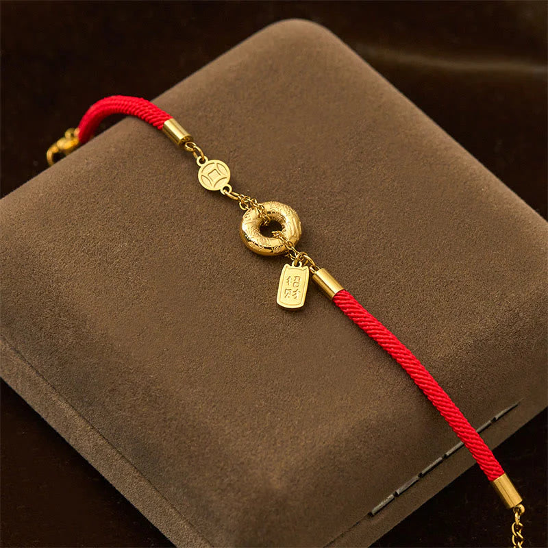 Buddha Stones Peace Buckle Attract Fortune Charm Titanium Steel Red String Connection Bracelet