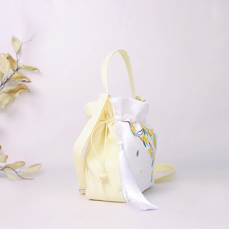 Buddha Stones Embroidered Osmanthus Peony Grape Cat Cotton Linen Tote Crossbody Bag Shoulder Bag Handbag