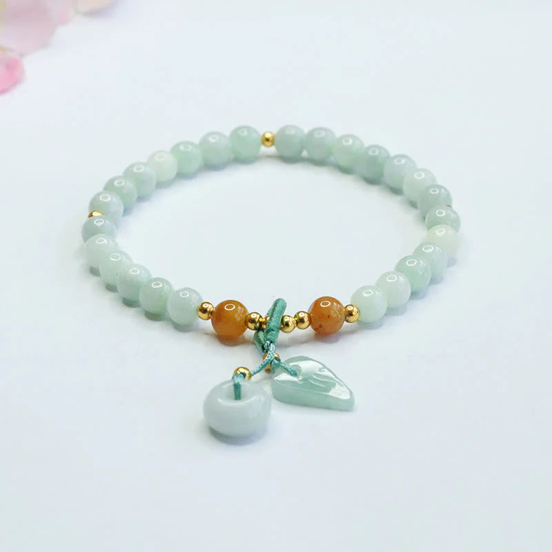 Buddha Stones Jade Beads Leaf Peace Buckle Prosperity Bracelet