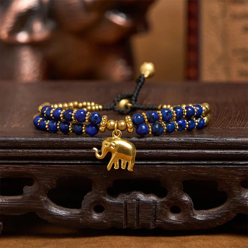 Buddha Stones Turquoise Elephant Luck Double-layer Plated Copper Strength Bracelet