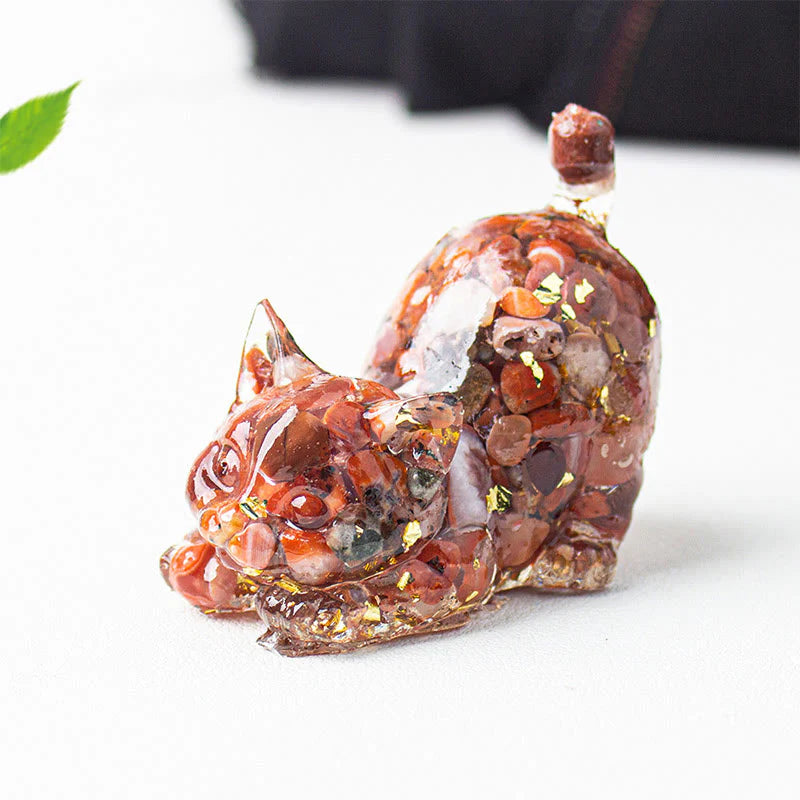 Buddha Stones Stretching Cat Resin Crystal Gravel Meditation Decoration
