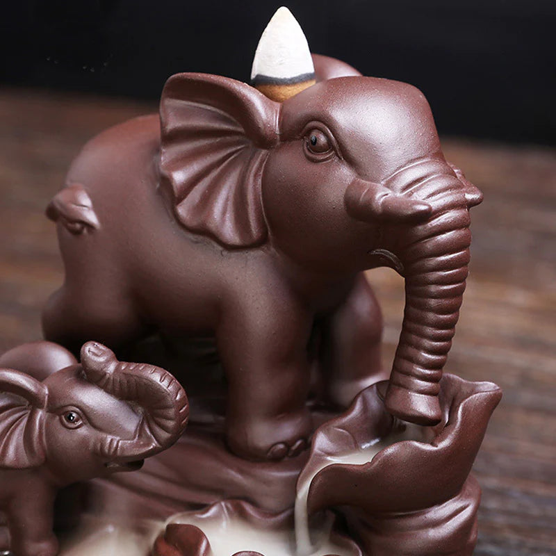 Buddha Stones Tibetan Elephant Purple Clay Backflow Smoke Fountain Protection Incense Burner Decoration