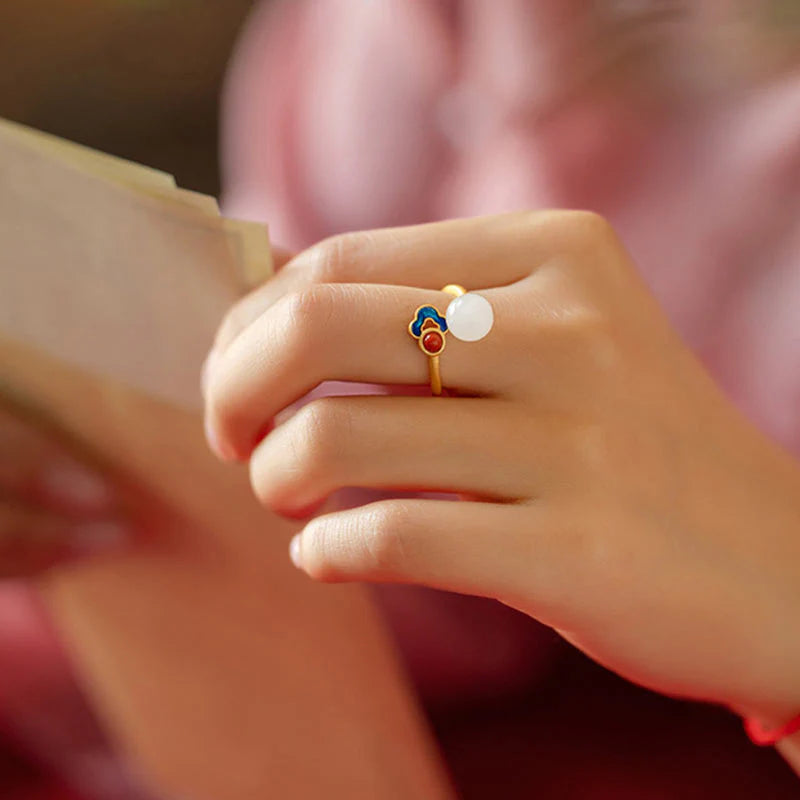 White Jade Auspicious Cloud Blessing Luck Ring