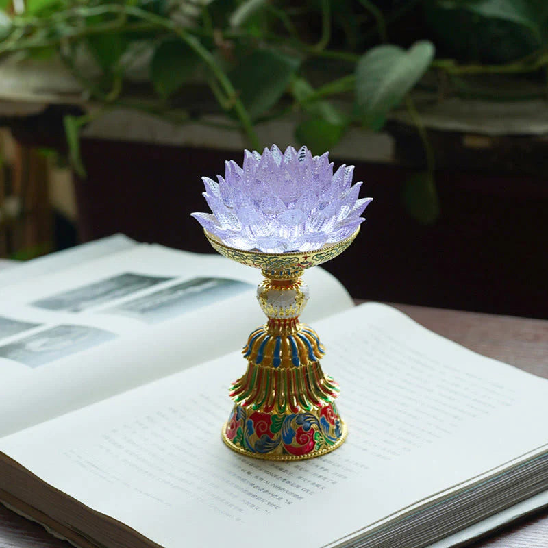 Buddha Stones Lotus Liuli Glass Eight Auspicious Symbols Base Enlightenment Home Decoration