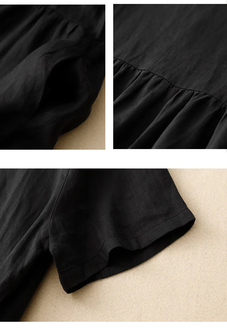 Buddha Stones Casual Short Sleeve Bowknot Tie Straps Women's Midi Dress With Pockets