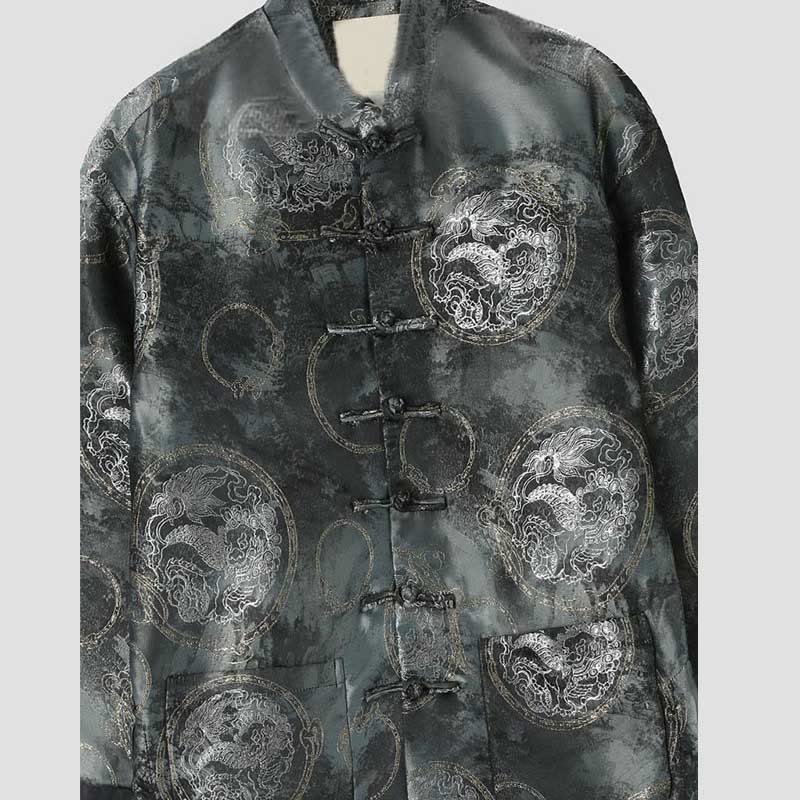 Buddha Stones Kirin Mountains Frog-Button Long Sleeve Men's Jacket With Pockets