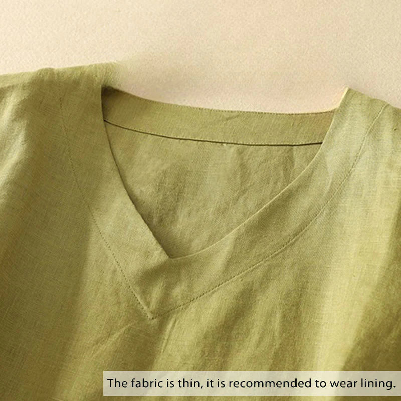 Buddha Stones Summer Casual Plain Women's V-neck Design Half Sleeve T-shirt