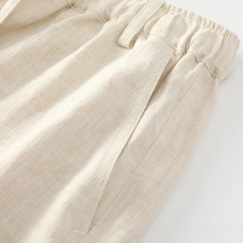 Buddha Stones Summer Ramie Linen Cotton Ankle-Length Elastic Cuffs Tapered Men's Pants With Pockets