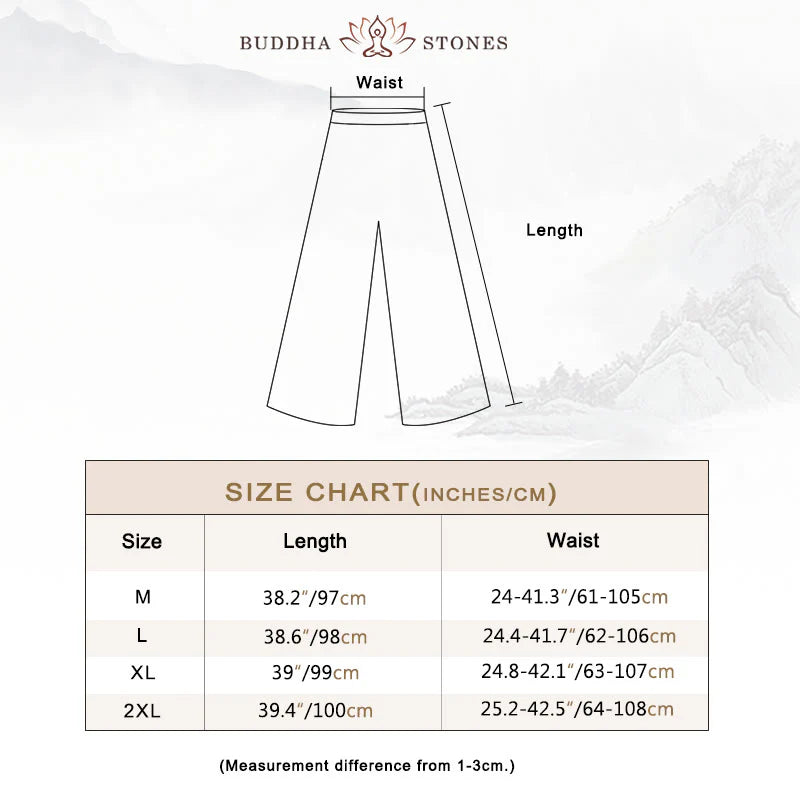 Buddha Stones Embroidery Chiffon Cheongsam Midi Dress Wide Leg Pants Meditation Zen Practice Clothing