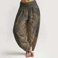 Buddha Stones Cotton Casual Peacock Design Women's Elastic Waist Harem Pants