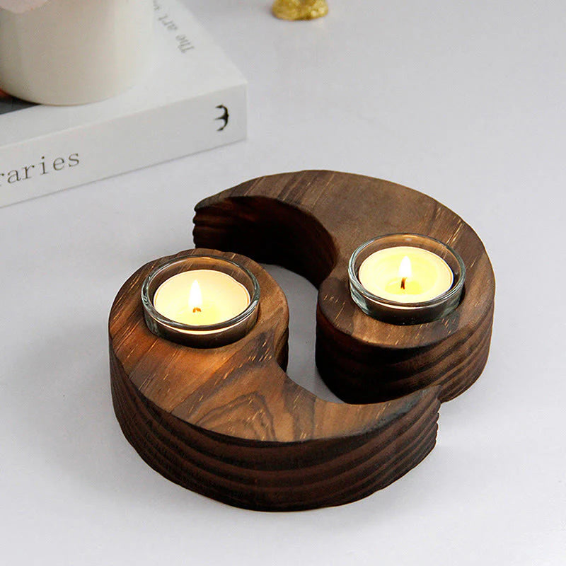 Buddha Stones Yin Yang Wood Candle Holder Meditation Rituals Use Items (Extra 35% Off | USE CODE: FS35)
