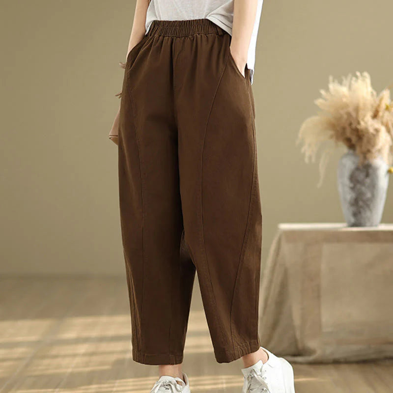 Buddha Stones Casual Elastic Waist Women's Polyester Harem Pants With Pockets