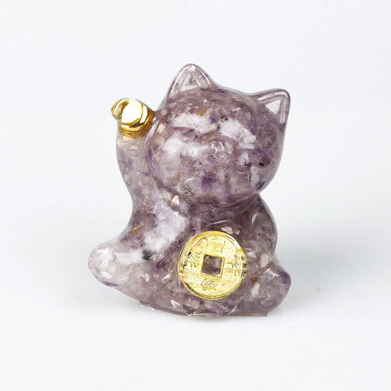 Buddha Stones Lucky Cat Copper Coin Turquoise Labradorite Pink Crystal Amethyst Strength Home Decoration