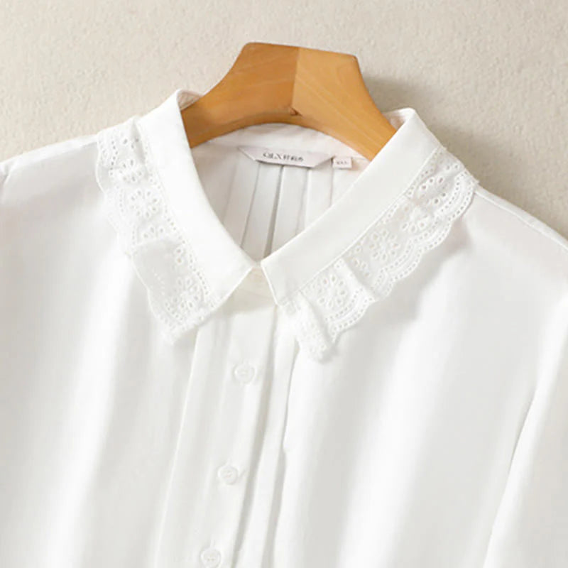 Buddha Stones Casual Women's Long Sleeve Lace Lapel Shirt