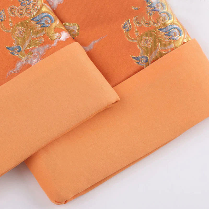 Buddha Stones Orange Kirin Auspicious Clouds Frog-Button Long Sleeve Men's Jacket With Pockets