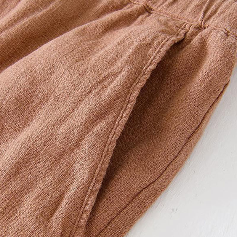 Buddha Stones Summer Solid Color Drawstring Elastic Waist Men's Cotton Linen Shorts With Pockets