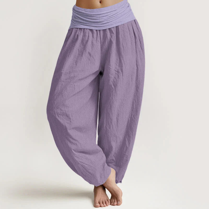 Buddha Stones Pure Cotton Plum Women's Elastic Waist Harem Pants