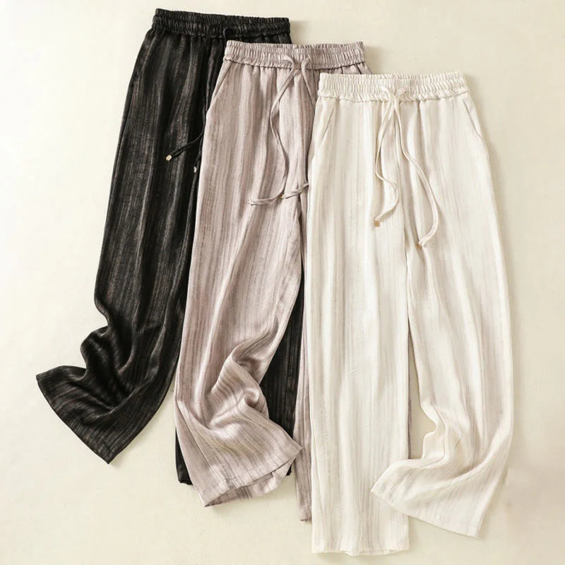 Buddha Stones Artistic Casual Vertical Lines Pattern Drawstring Ankle-length Women's Pants With Pockets