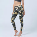 Buddha Stones Yellow White Flower Pattern Print Gym Leggings Women's Yoga Pants