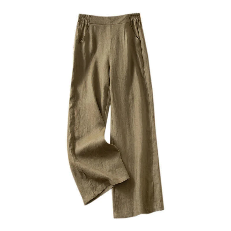 Buddha Stones Women's Spring High Elastic Waist Wide Leg Long Pants With Side Pockets